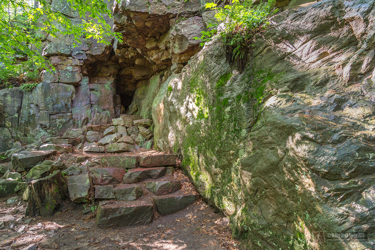 Elephant Cave on the East Bluff Trail showing three different geological formations