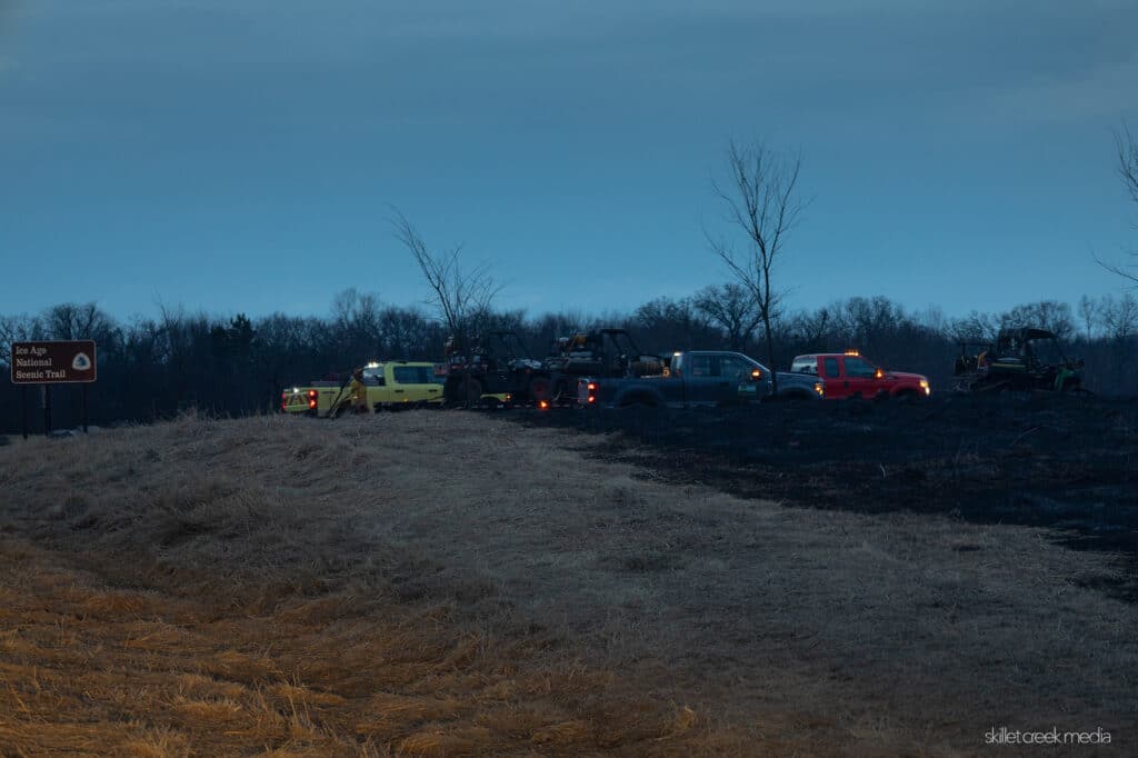 The burn crew remained overnight to make sure the fire wouldn't restart or spread. 