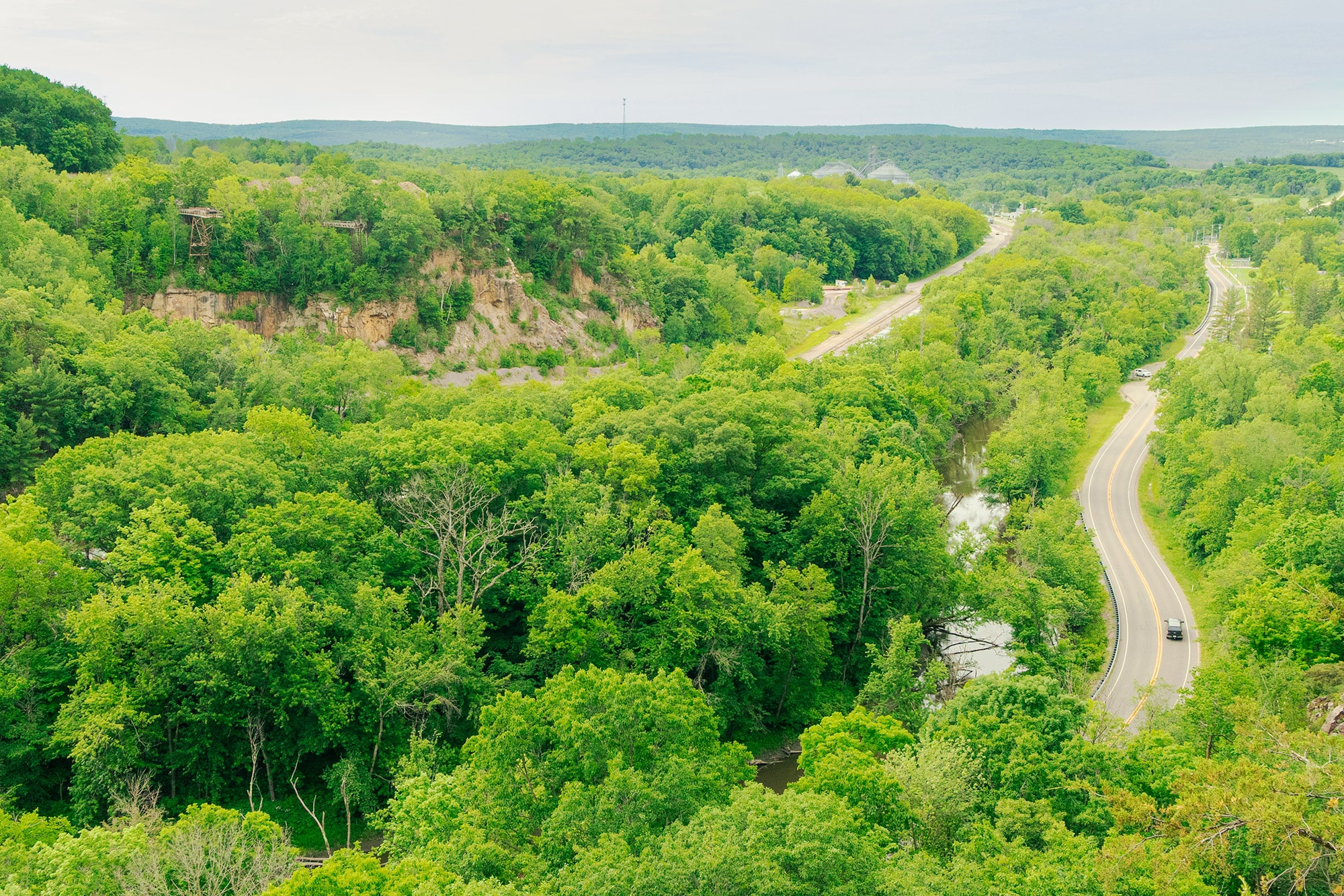 View from the top of the bluff at Ableman's Gorge, looking out over the Baraboo River valley